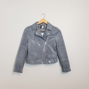 H&M Light Blue Faux-Suede Cropped Moto-Jacket